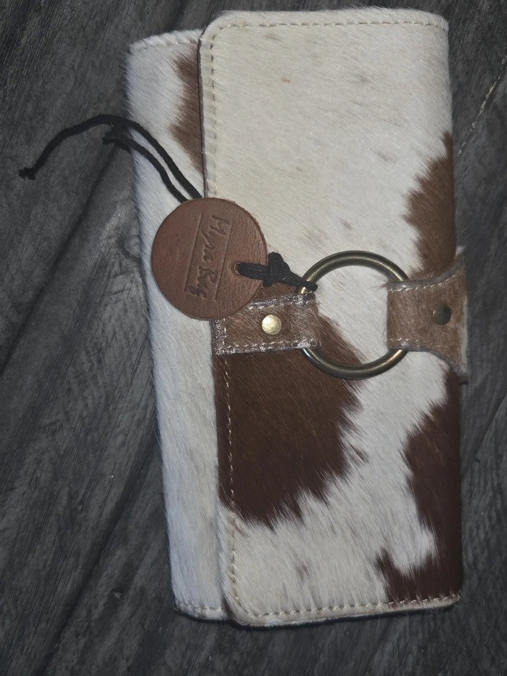 Myra Brown Leather And Calf Hair Organizer Wallet with RFID.